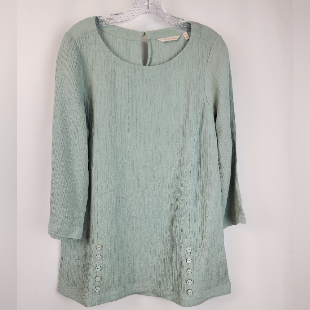 Soft Surroundings Tunic Gauze Sage Green Blouse Milieu Small New